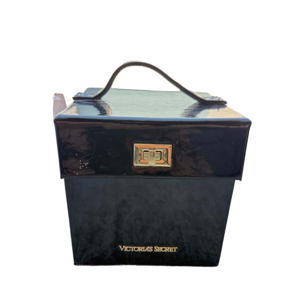 Victoria's Secret Black Patent Cosmetic Case with Gold Logo